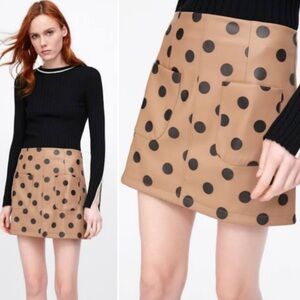 ZARA LEATHER  Polka Dot Tan mini Skirt blogger favorite